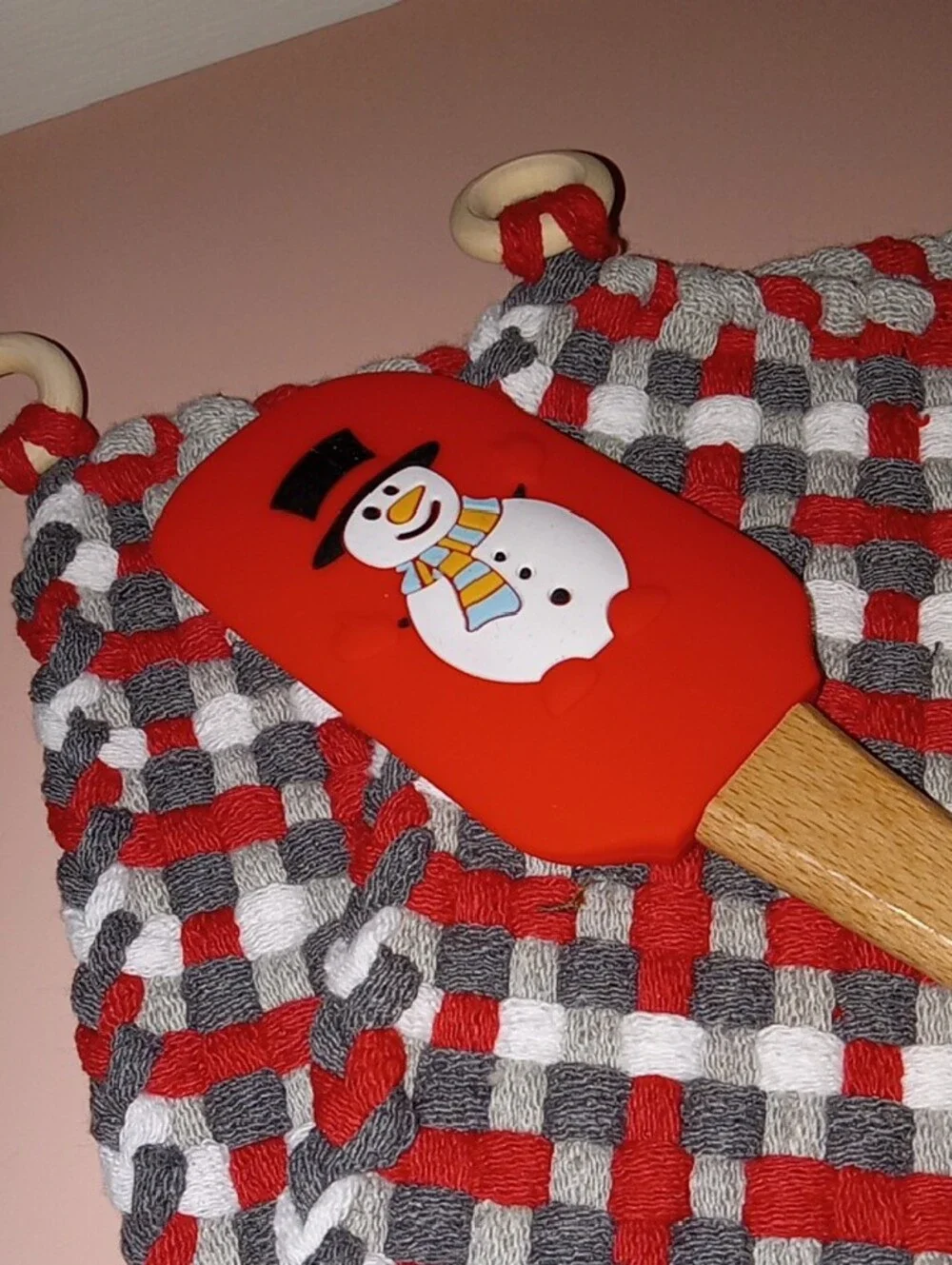 Handmade Christmas Potholder Set With Silicone Spatula